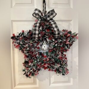 Handmade Rag Wreath 18-inch Country Christmas Star NEW